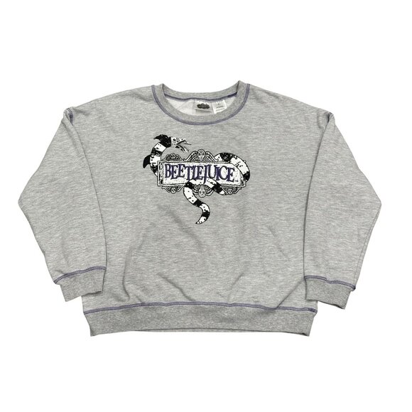 Beetlejuice Womens L Crewneck Gray Sweatshirt "The Ghost With The Most" Fall - Picture 1 of 6